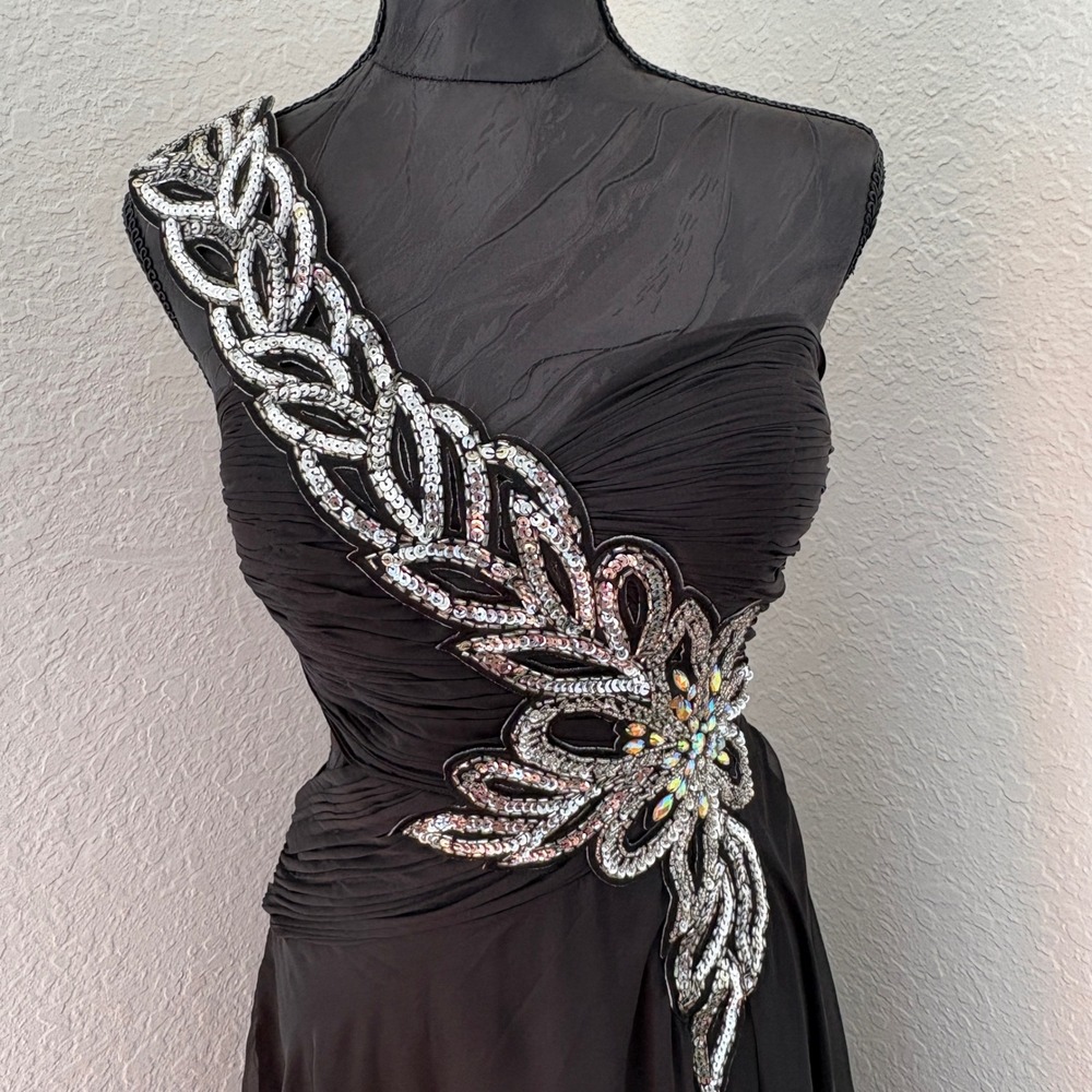 Cassandra Stone‎ Mac Duggal Black One Shoulder Sequin Cutout Gown Dress Size 8 - Picture 6 of 14